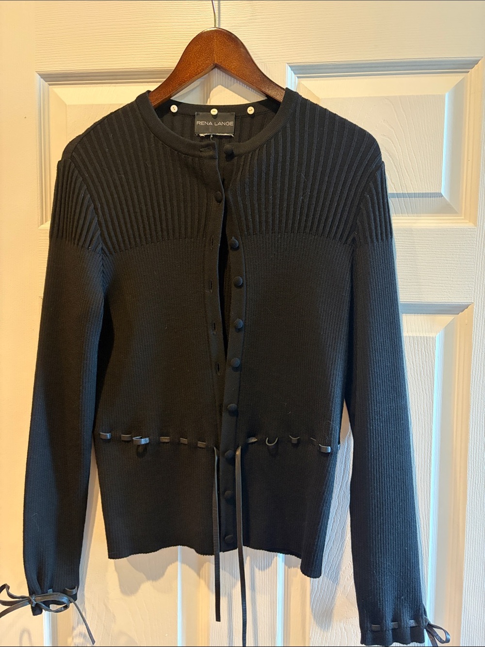 Rena Lange Black Cardigan with Leather ties